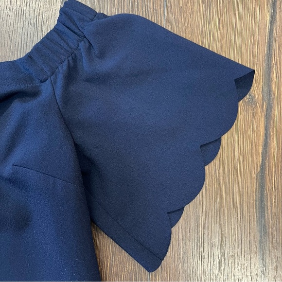 Banana republic navy scalloped off the shoulder dress SZ 4 - Picture 4 of 5
